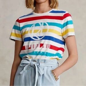 Polo Ralph Lauren Riviera Stripe Preppy T-Shirt Coastal Sporty Summer Vaca S